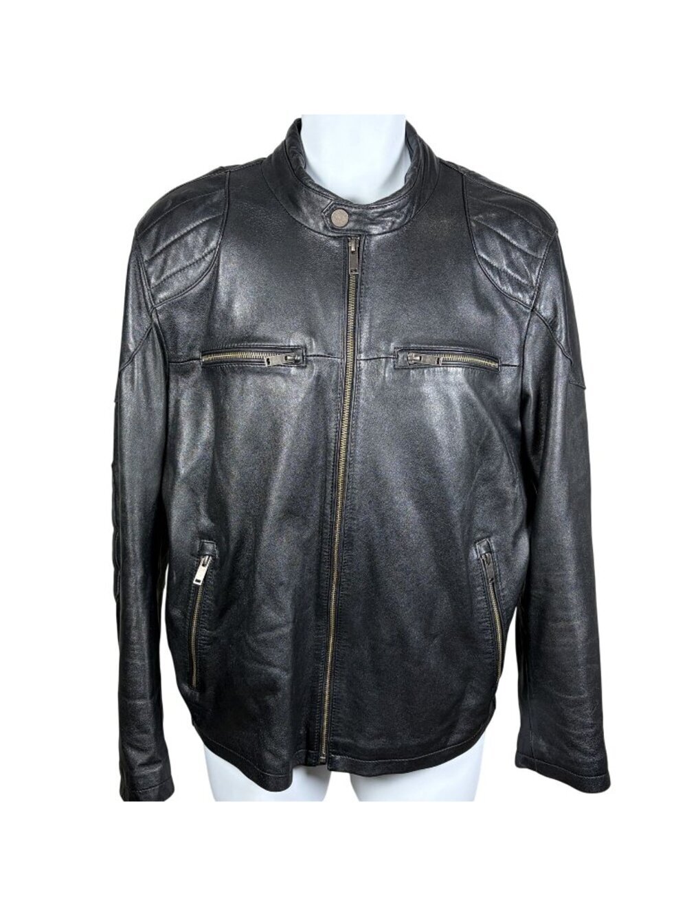 Ron Tomson Black Genuine Leather Moto Jacket Mens XXL / 54 Zipper Pockets